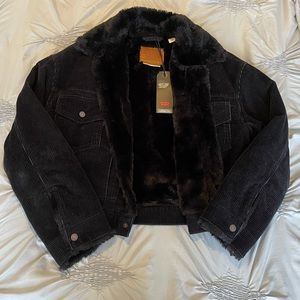 Levi's Black New Heritage Cord Faux Fur Lined Trucker Jacket - NEW WITH TAGS